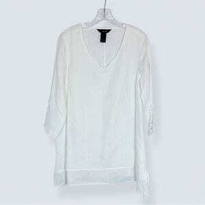 Ali Miles Size Small 100% Linen Tunic White Beachy Coastal Lagenlook Minimalist